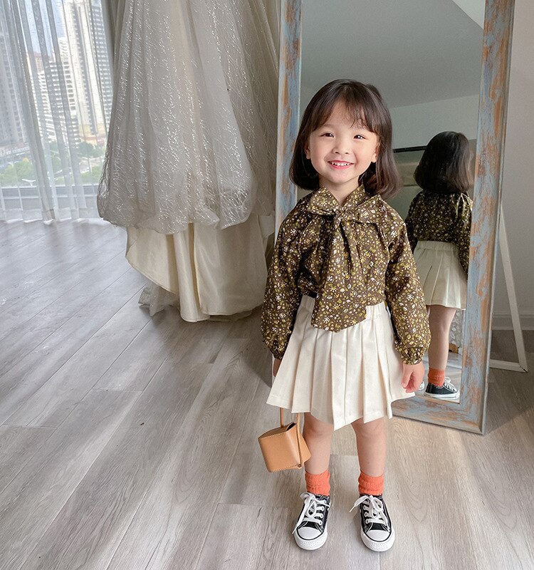 Herfst Schattige Meisjes Casual Bloemen Strik Frenal Mode Shirts Pastorale Stijl Lange Mouwen