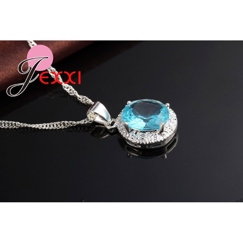 Luxury Pendant Necklace Earring Ring Jewelry Sets 925 Sterling Silver Crystal Wedding Engagment Set For Women