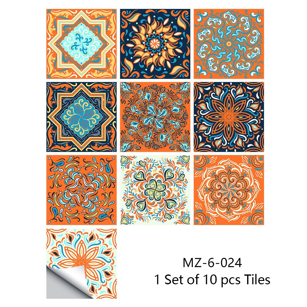 20x20cm 10pcs Tile Sticker Home DIY Decoration Art Wallpaper Kitchen Bathroom Self-adhesive Waterproof Wall Floor Sticker: MZ-024