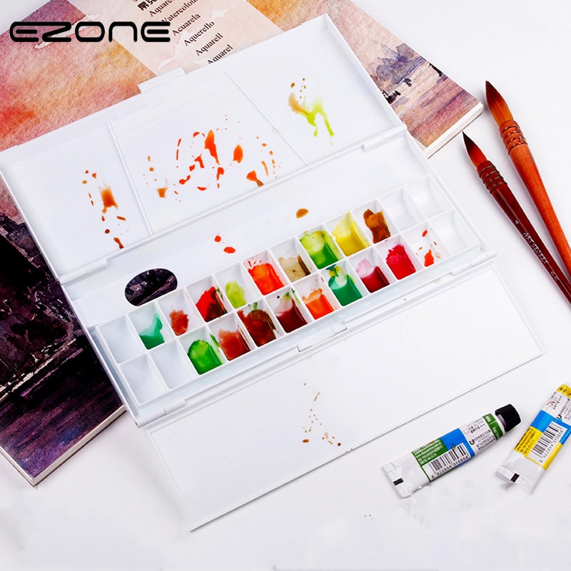 EZONE 24 Grid Folding Palette Plastic Watercolor Painting Box Palette Artist Color Mixer School Office Art Supply