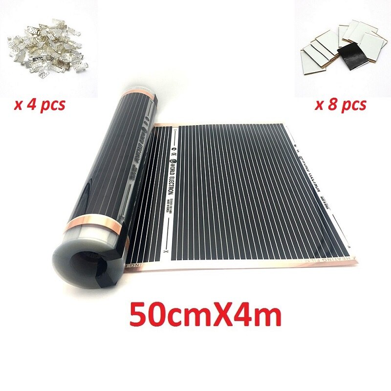 MINCO HEAT Electric Infrared Underfloor Heating Film 220w/m2 Warming Mat with Clamps and Psates: 50cmX4m