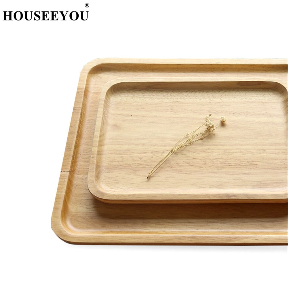 HOUSEEYOU Big Nature Wood Serving Plates Tray Food Fruit Things Storage Wood Tray Snack Cake Dessert Tea Plate Tray Dinnerware