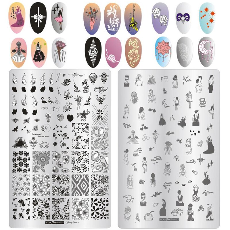 ZJOY-PLUS 1Pcs 9.5*14.5CM Nail Art Stamping Plates Stamping Nail Image Templates Manicure Stencils For Nails Stamps 19 Styles