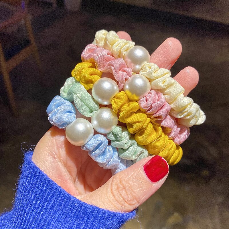 Bandas para el pelo para mujer y niña, accesorios para el cabello, Anillo para el pelo con perlas, banda de goma elástica, soportes para Coleta, adornos para la cabeza