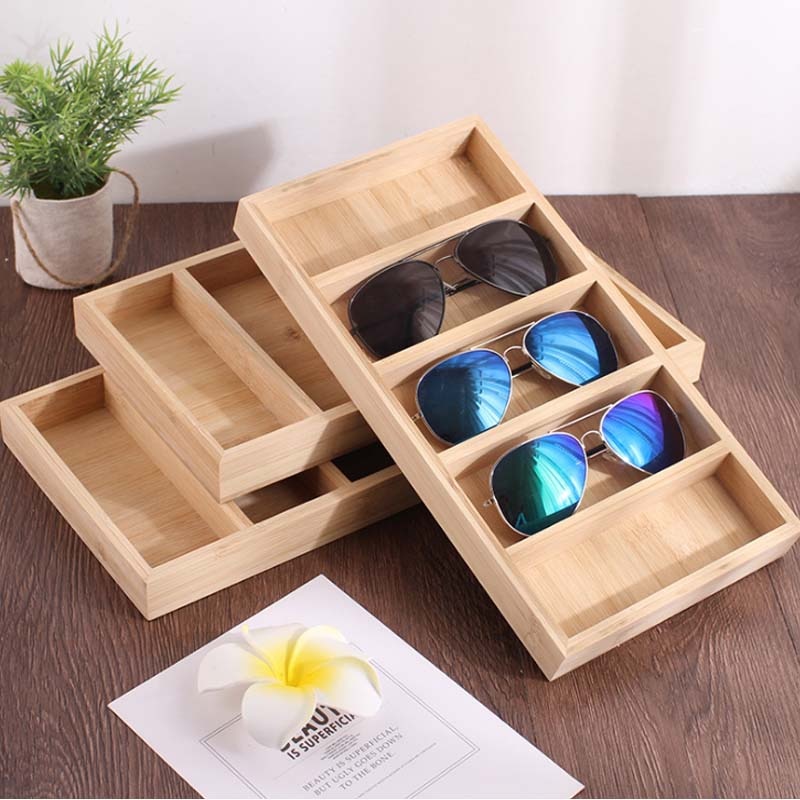HUNYOO 4/5/6-Tiers Bamboo Sunglasses Display Wooden Vertical Eyewear Organizer Glasses Display Stand Showcase Eyeglasses Holder