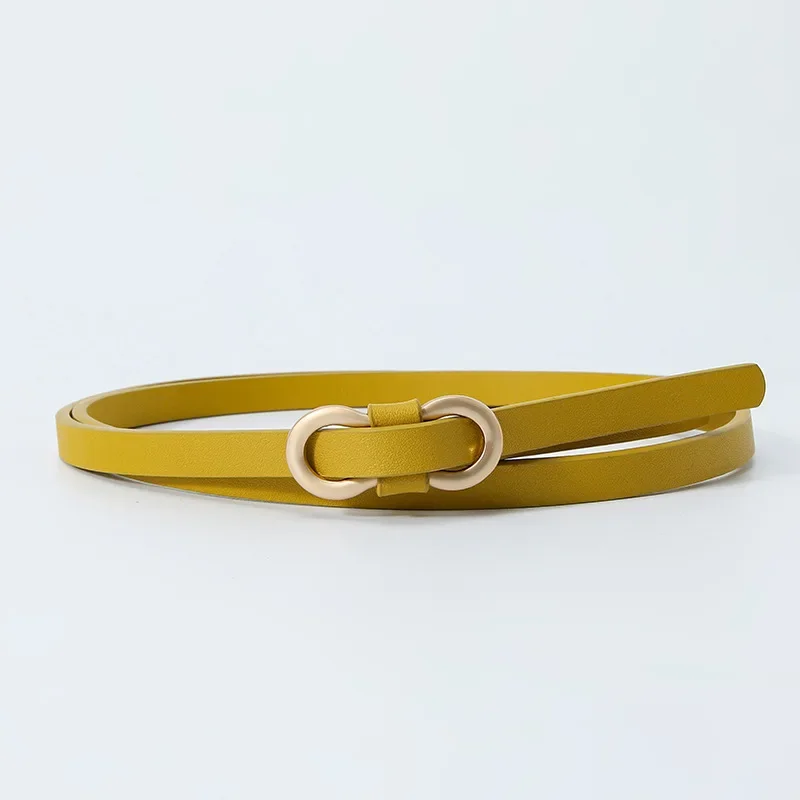 PU-leer damesmode riem metalen knoopgesp Tailleband Buikband voor jurkjeans: YELLOW