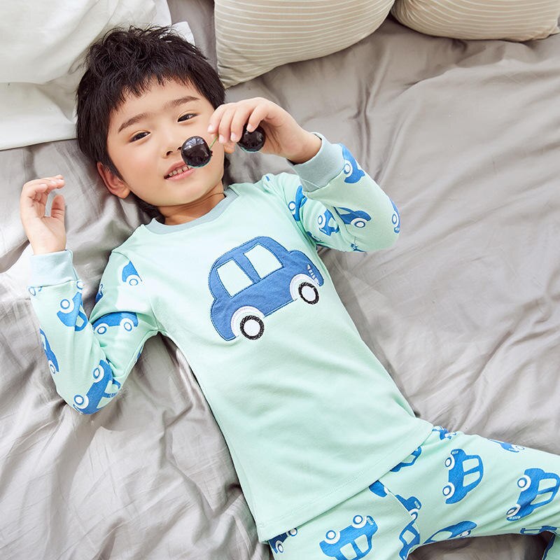 Drenges trykte farvning bil børnetøjstøj pyjamas langærmet rund hals afslappet sæt børn bukser nattøj outfit