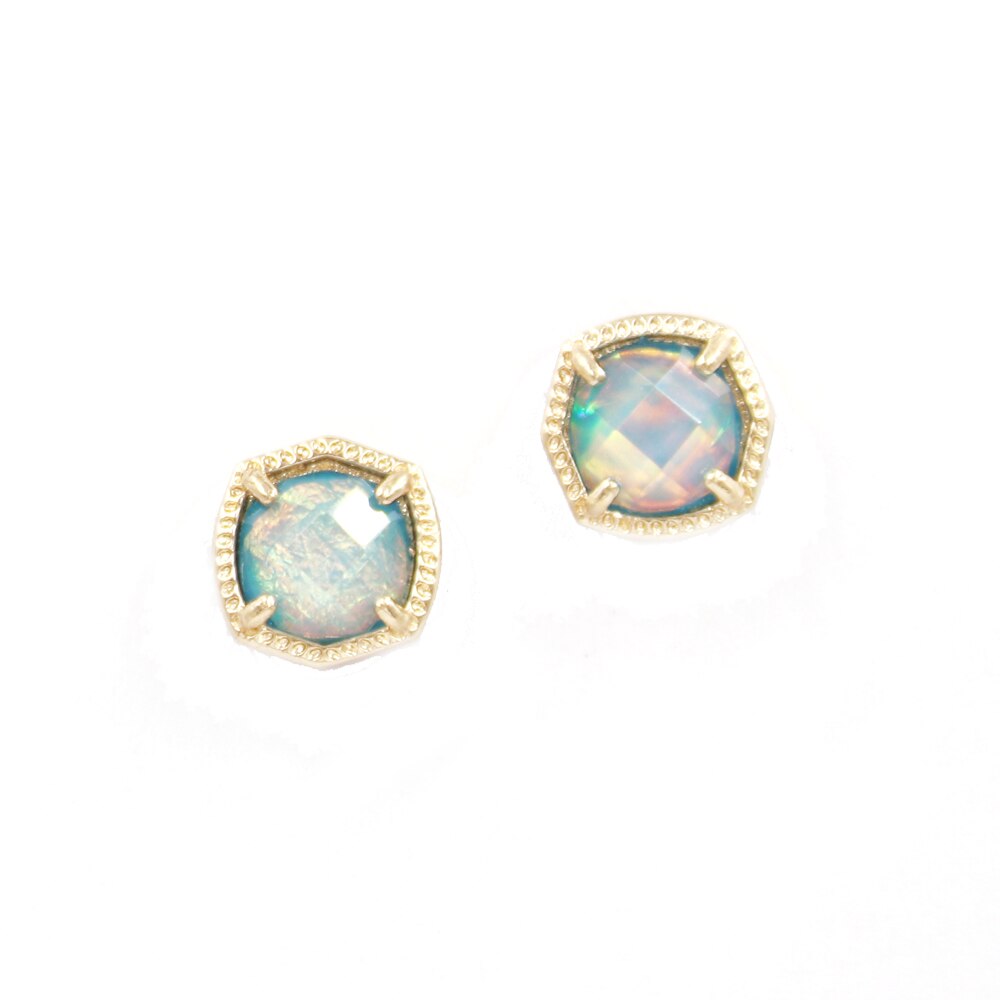 Simple 5 Colors Geometric Candy AB Crystal Hexagon Pendant Necklace For Women: Gold Green E