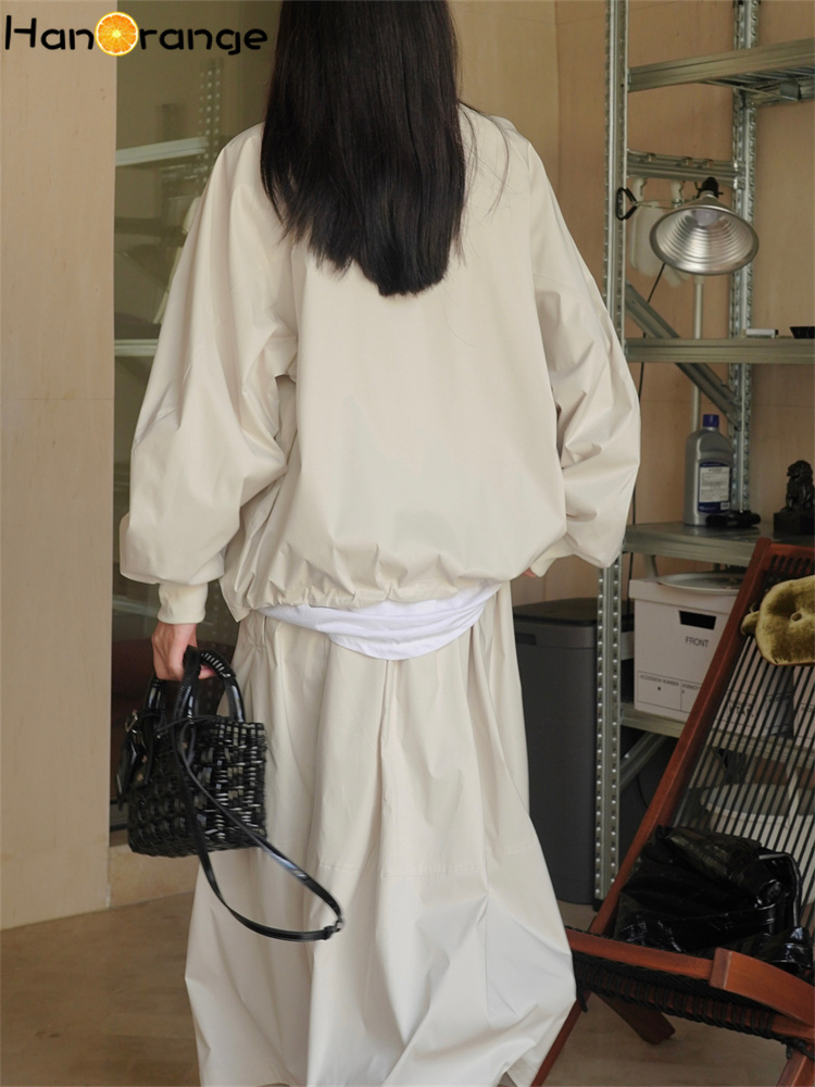 Hanorange forårs afslappet sports-sweatshirt med o-hals dame løs pasform komfortabel langærmet top sort/beige