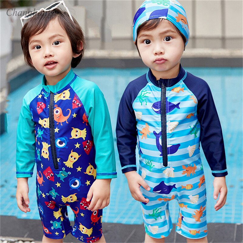 2-9Y Ragazzi Protezioni Bambini di Un Pezzo del Costume Da Bagno Dei Bambini Blu Costumi Da Bagno Bambini Costume Da Bagno Vestiti Del Bambino Manica Lunga Surf Sabbia Indossare Usura