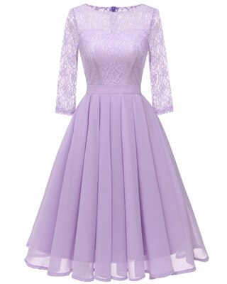 Jul veckade chiffong lila spets kvinnor klänningar kväll fest fantastisk klänning höst vintage vestidos: Lavendel- / Xl