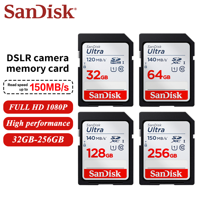 Oryginalna karta pamięci sd sandisk ultra uhs-i 32gb 64gb 128gb 256gb 512gb full hd do aparatu max 150mb/ s