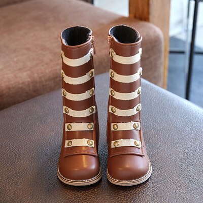 Kinderen Schoenen Koreaanse Meisjes Klinknagels Mode Laarzen Tall Tube Laarzen Prinses Schoenen Baby Knight Laarzen Kids Rijlaarzen KS248: brown / 12