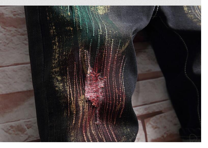 Pantalones cortos vaqueros con agujeros para hombre, Shorts elásticos negros, rectos, de algodón, Estilo de Calle Principal