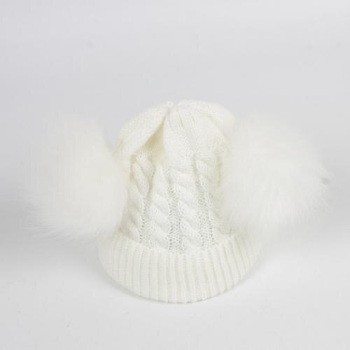 Gorros de invierno para niños, orejas para niñas, niños, gorros cálidos, gorros de invierno para bebés, gorro trenzado de doble Pompón, gorro de punto, conjunto de bufanda de cuello cálido: Beige