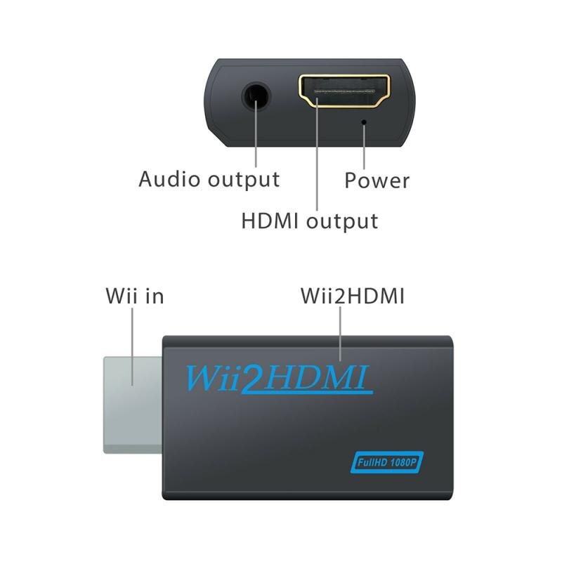 1080P Wii To HDMI Converter Adapter Wii2HDMI Converter Audio Output Adapter Full HD 3.5mm Audio For PC TV HDTV Monitor Display