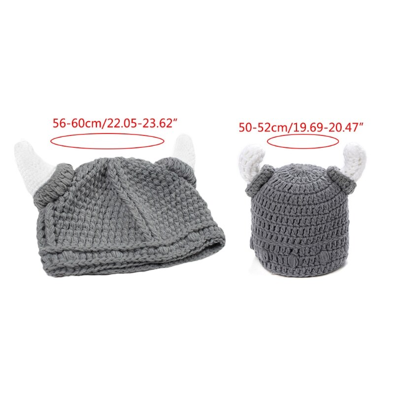 Volwassen Kids Handgemaakte Haak Gebreide Beanie Hat Leuke Grappige Ox Hoorn Ouder-kind Barbarian Viking Stretchy Skullies Cap