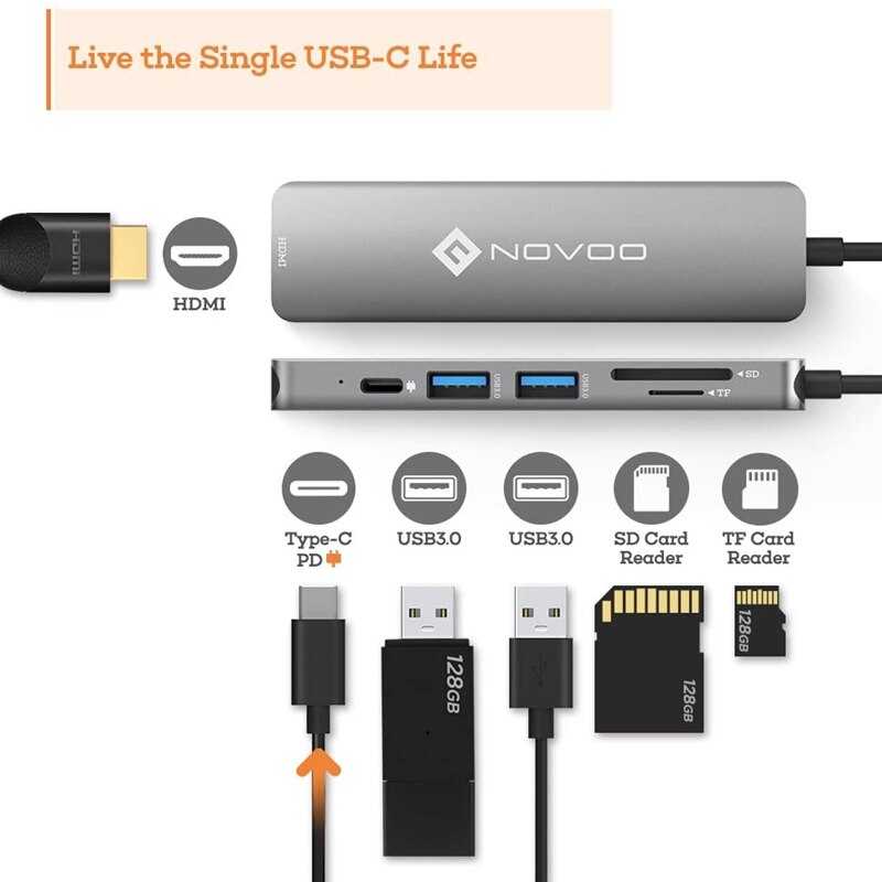 NOVOO – Hub 6 en 1 USB 3.0 pour Nintendo Switch Type C vers 4K HDMI 100W PD Thunderbolt 3, adaptateur, Station d&#39;accueil pour ordinateur portable et Macbook