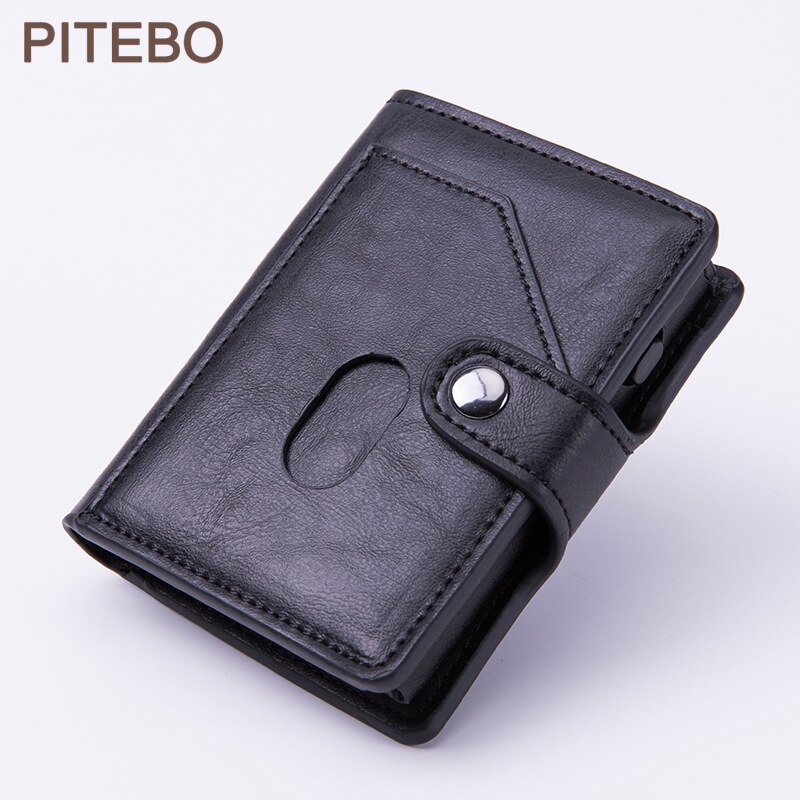 Pitébo – boîte à cartes en cuir NFC en fibre de carbone, brosse antivol, pack de cartes pour hommes et femmes, bouclier de grande capacité RFID pop-up automatique