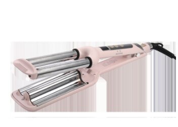 Plancha rizadora de tres tubos para peluquería, termostato de ondas con pantalla LCD, 1 Uds.: Rosa / EU