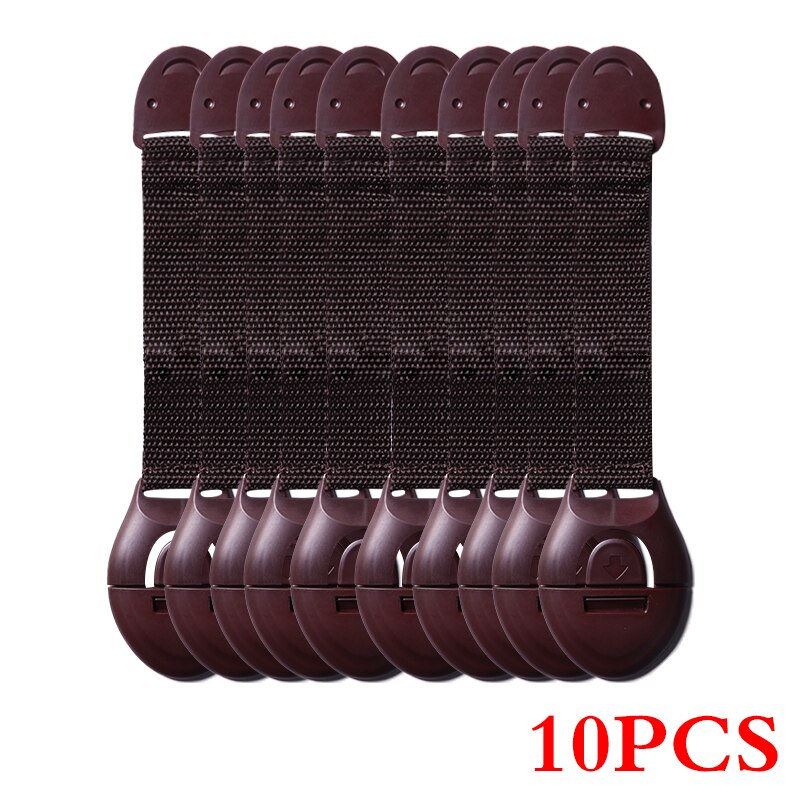 10 unids/lote de cerradura para niños, protección de bloqueo, puertas de seguridad para niños, cierre de seguridad de plástico: 10PCSBrown