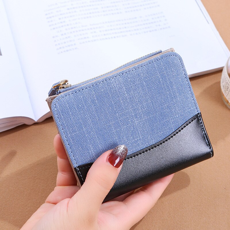 Wallet Women Bird Embroidery Portefeuille Femme Zipper Hasp Short Purse Leather Card Holder Green Blue Pink Black Women Wallets: Type G blue