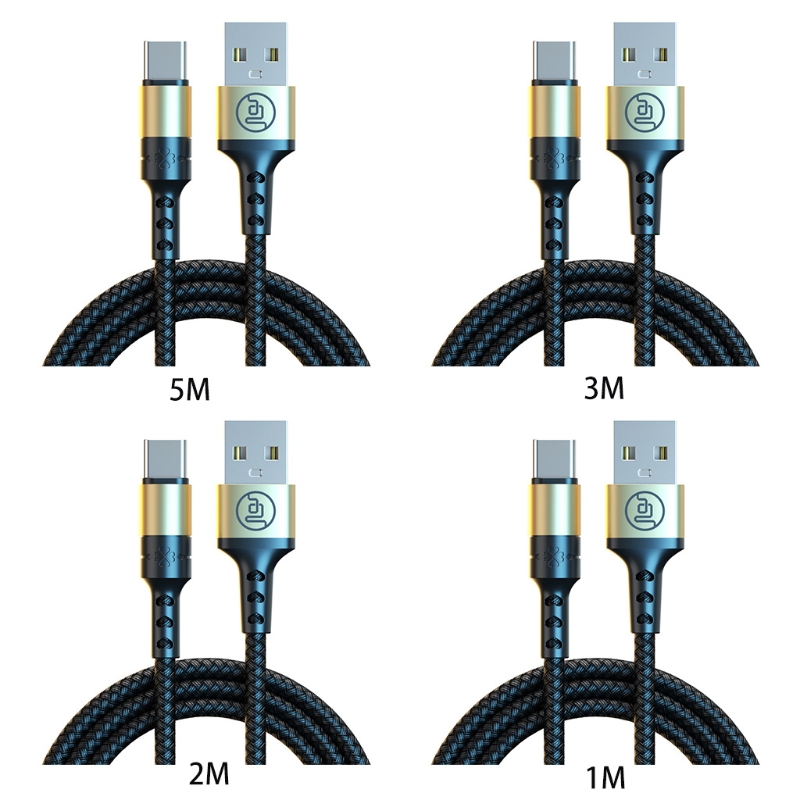 1m/2m/3m/5m Strong USB to Type C Data Cable with Long Length Nylon Braided Synchronous Charging Data Transmission