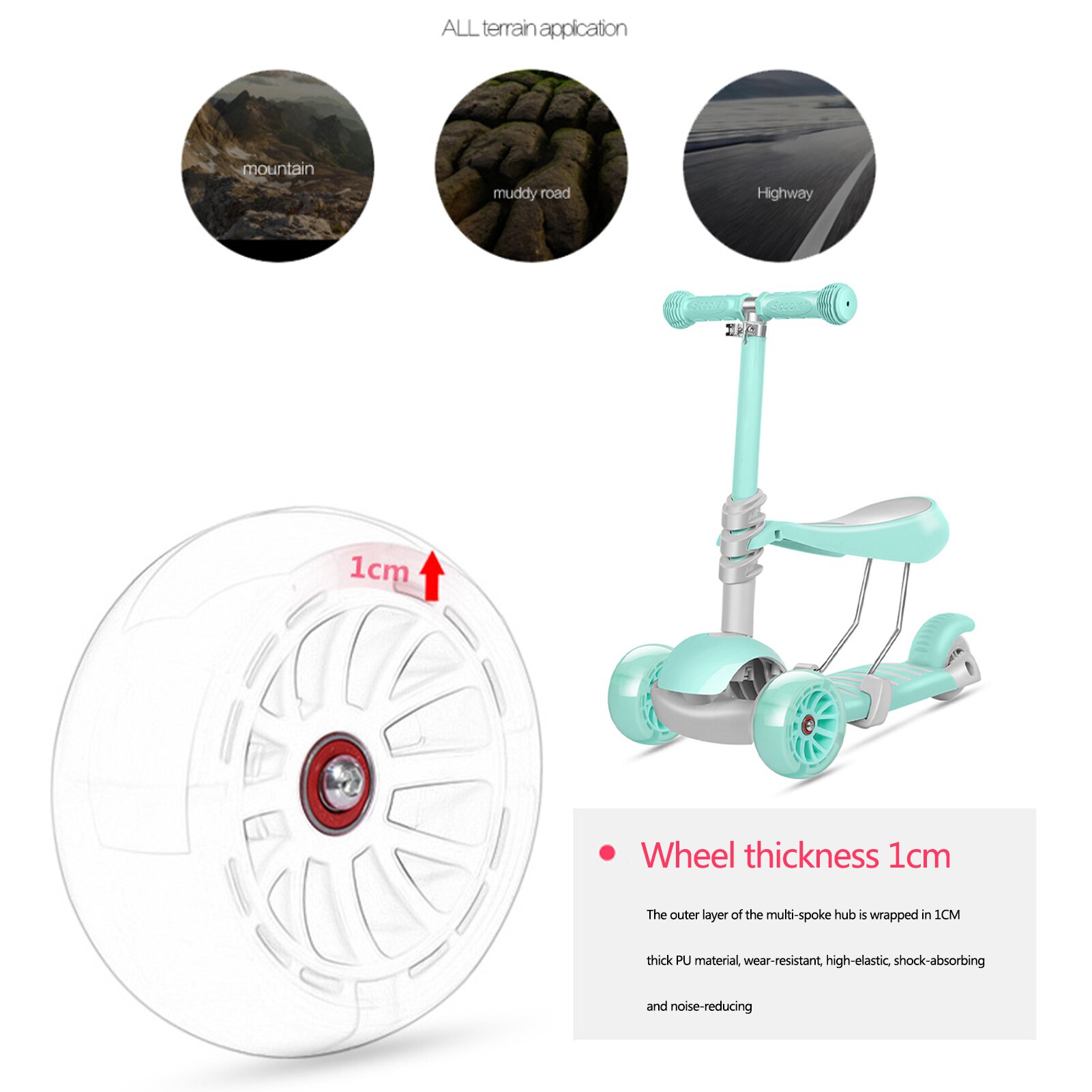 Patinete multifuncional para bebés, andador de tres ruedas con asiento extraíble, tres en uno
