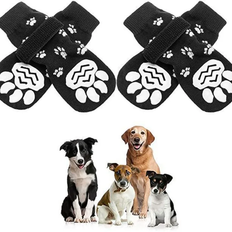 Chaussettes antidérapantes pour chiens, avec sangles, contrôle de Traction, pour l'intérieur sur le plancher en bois dur, protection des pattes pour animaux de compagnie, pour petits chiens, 4 pièces/ensemble