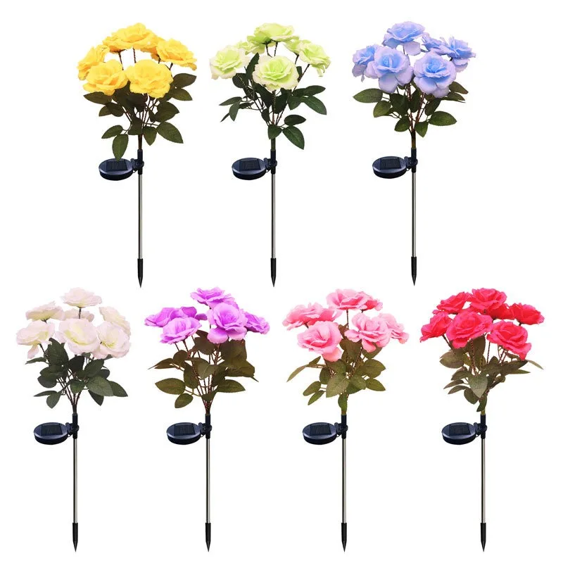 7 Heads Solar Lights Outdoor Decorative Solar Garden Lights Rose Flower Lawn Lamp for Yard Patio Garden Decor