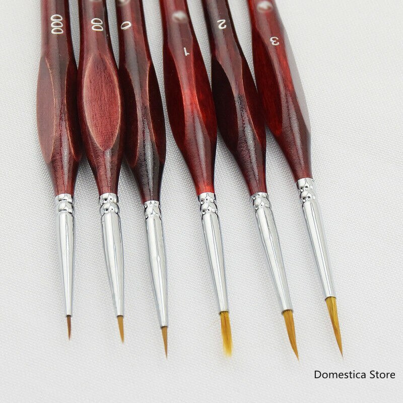 6PCS Pro Artist Miniature Paint Brush Set 000, 00, 0, 1, 2, 3 Art Model Maker Painting Brushes Art Supplies