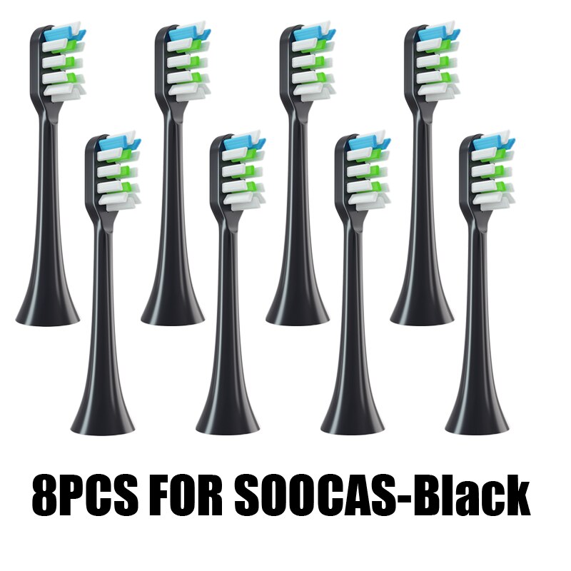 Soocas Opzetborstels Set Schoon Vervanging Voor X3/X3U/X5 Elektrische Tandenborstel Nozzle Heads Vervangen Action Smart borstelkop: 8Black