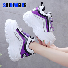 Damskie grube trampki na platformie, damskie markowe buty na koturnie, codzienne buty dla kobiet, skórzane, sportowe, dla taty, 7cm 956