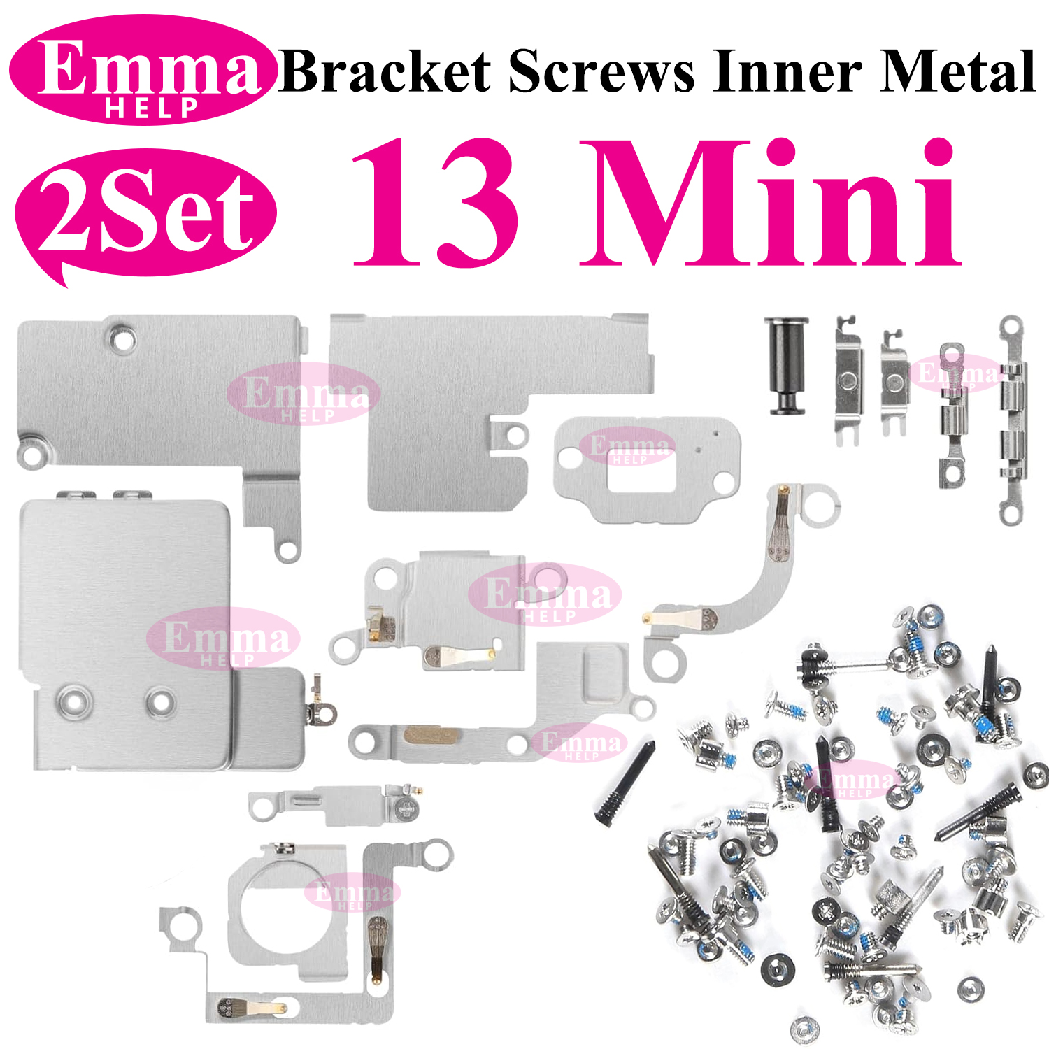 2set Full Inside Small Metal Holder Bracket Shield Plate Set Full Screws For iPhone 11 12 13 Pro Max X XS XR Repair Assessories: WHITE
