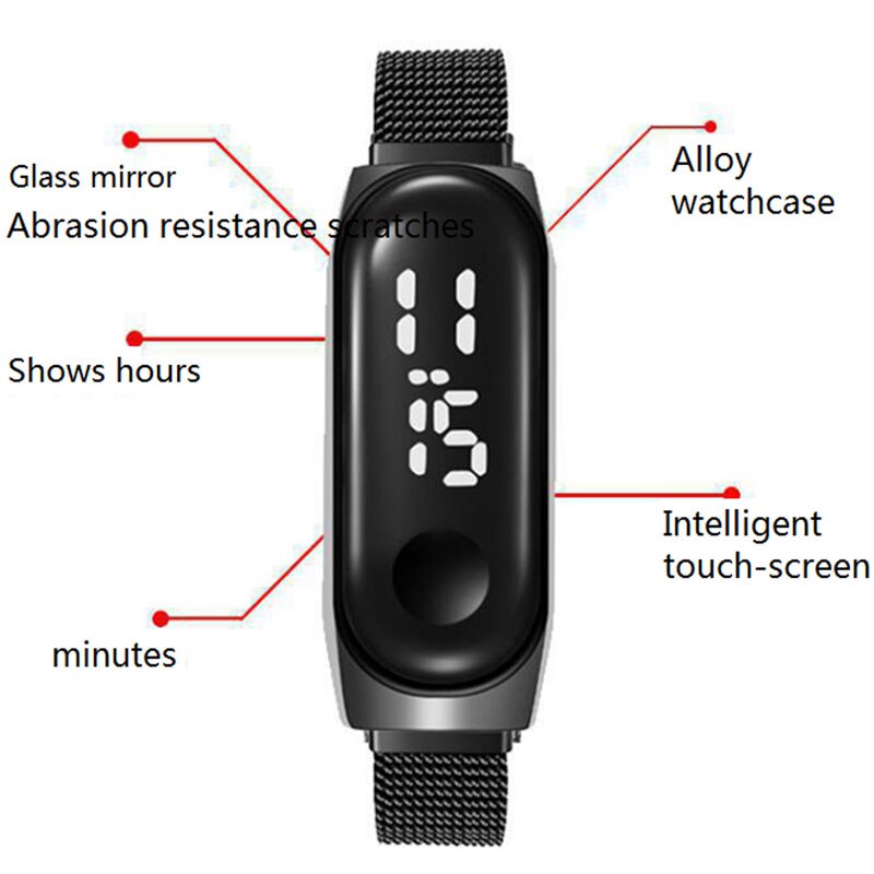 Frauen Uhren Digitale Armbanduhren LED Magnetit Wasserdichte berühren Reis berühren Kontrolle