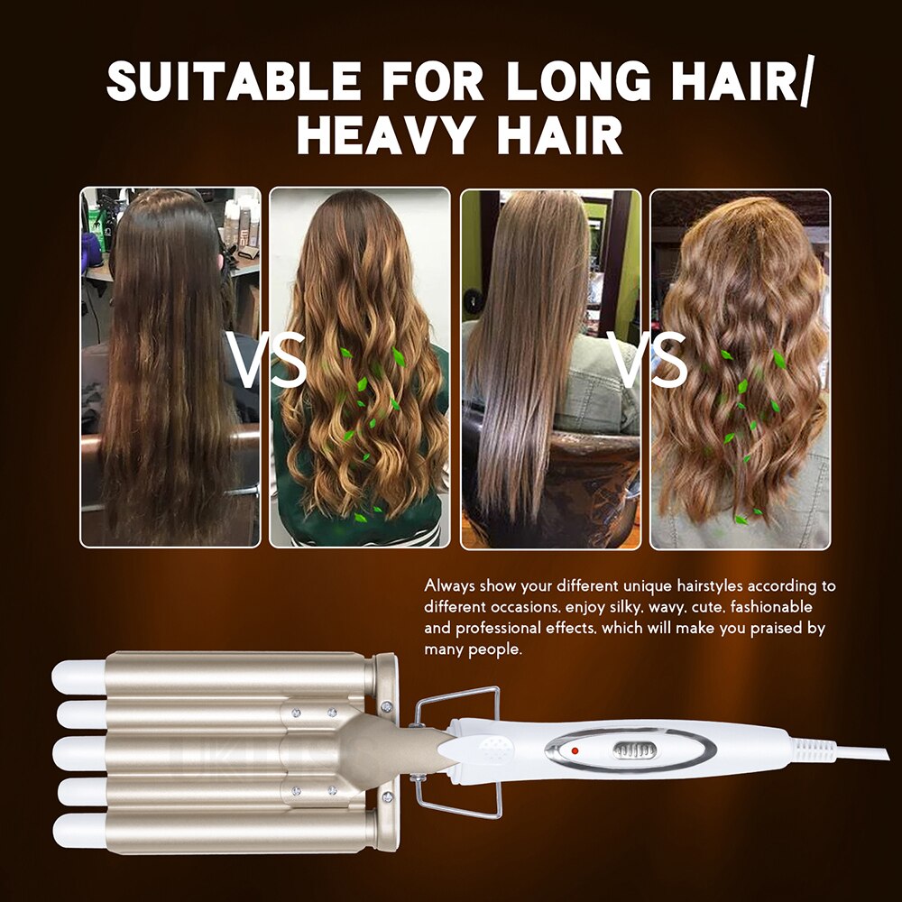 Parrucchiere professionale in ferro arricciacapelli a 5 barili per capelli ricci spiaggia vacillare piegatore strumento per lo messa in piega rapido per onde profonde