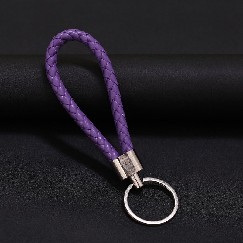 100pcs/lot Woven Leather Rope car key chain Keyring Pendant Rope Keychain: Purple