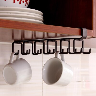 Space saver Cabinet hanging shelf Kitchenware Cup Holder with 6 Hook organization Storage rack for bathroom Kitchen supplies: A
