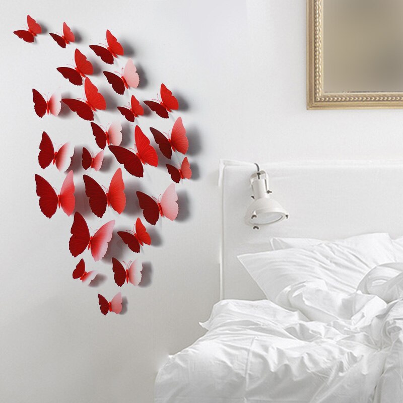 12 Pcs/set Butterfly Wall Stickers PVC Butterfly Stickers 3d Butterfli Wall Stickers DIY Self Adhesive Wall Decals Fridge Decor