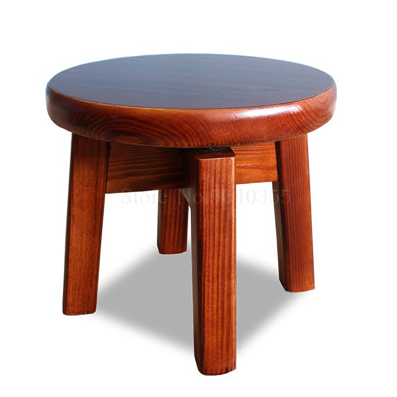 Taburete pequeño de madera maciza de uso doméstico, taburete pequeño de madera carbonizado giratorio, taburete de madera simple y para niños y adultos, taburete pequeño