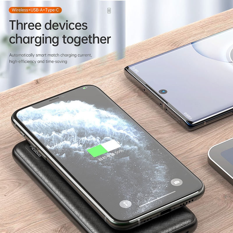 MCDODO PD+QC Portable Charger Qi Wireless Power Bank 10000mAh Powerbank External Battery Pack For iPhone 11 Xiaomi Redmi Samsung
