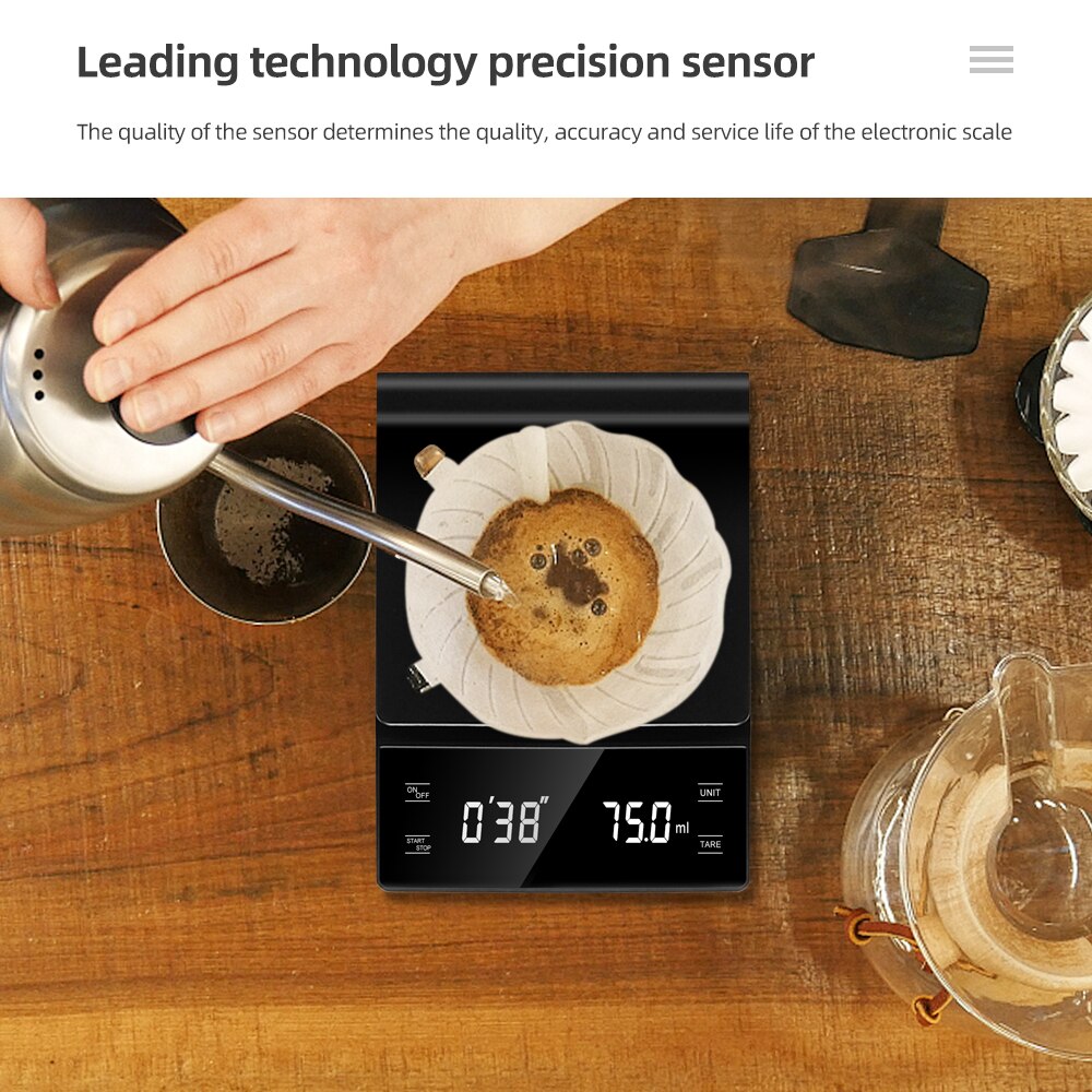 3kg/0.1g Koffieweegschaal met Timer Keuken Gereedschap Digitale Multifunctionele Weegschaal Giet Over Drip Espresso Schaal LCD display