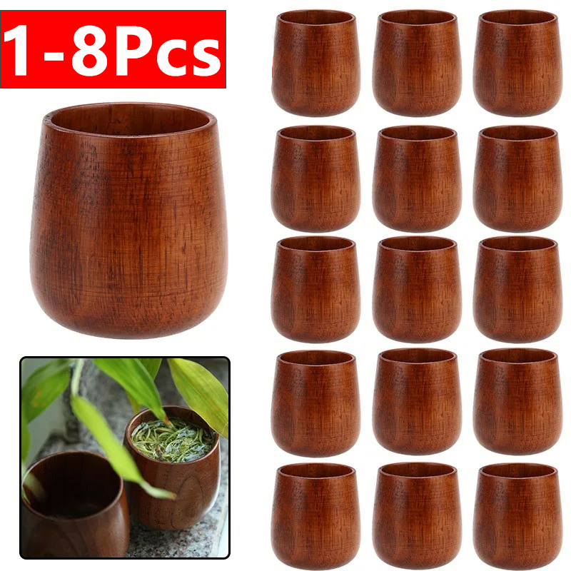 1-8 Pcs Wooden Cups Primitive Handmade Natural Spruce Wooden Cup Mug Breakfast Beer Milk Drinkware Product