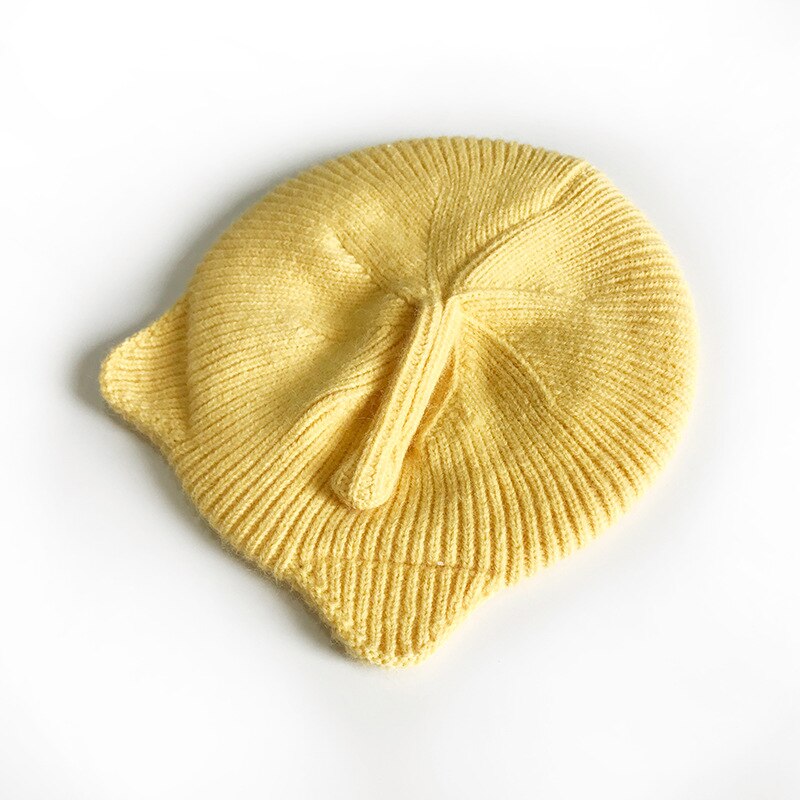 Children Baby Beret Hat Cap for Boys Girls Arrivals Cat Ears Winter Warm Toddler Kids Hat Woolen Knitted Cap: Yellow