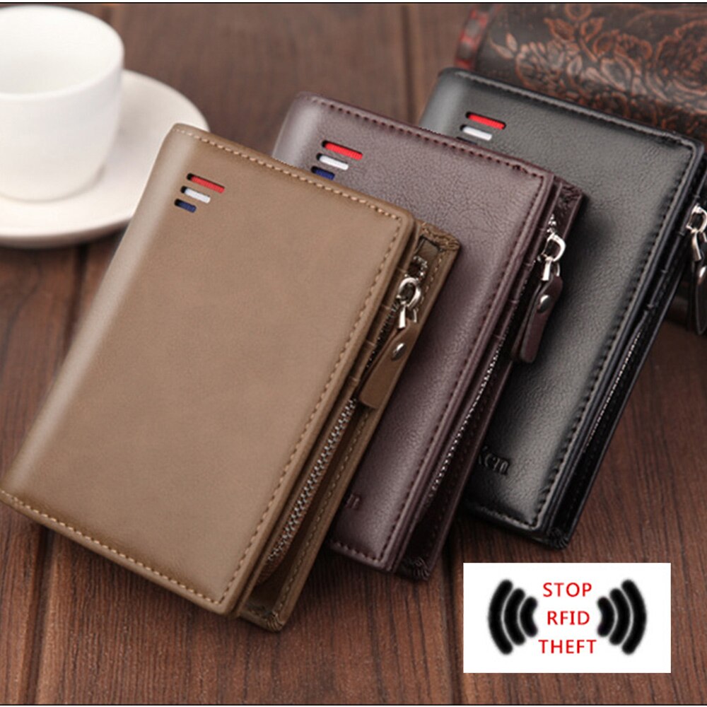 Men's Wallets Classic Short Card Holder Male Purse High Wallet With Zipper Large Capacity PU Leather Bag