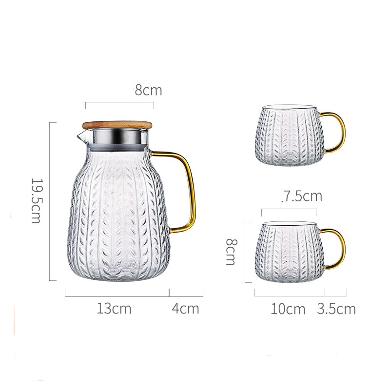 Glass Water Jug Creativity Glass Water Pitcher Cold Water Kettle Tea Pot With Wooden Cover Golden Handle 1500ML Home Use: 1500ml 2 cups