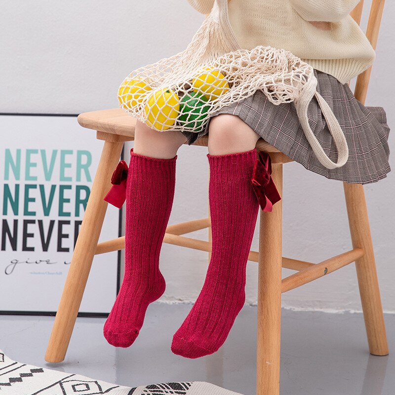 Kniestrümpfe für babys und kleinkinder, baumwollsocken mit großer schleife, weiche, lange socken für babys und kleinkinder, niedliche kniestrümpfe