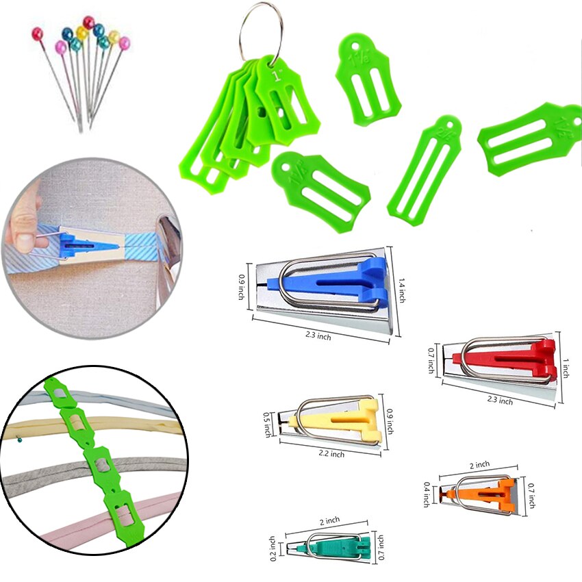 10 Stuks Multi-Maten Vouwen Stof En Vertekenende Strips Roll Tool Set Met 40 Stuks Van Multi-Kleur quilten Pins: BTM-10-BTM-5