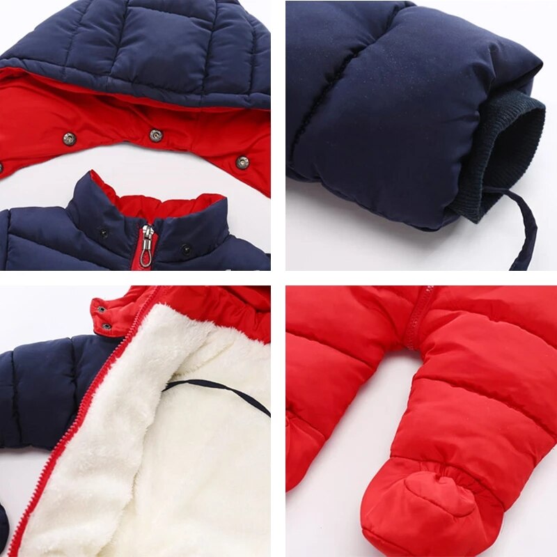 Bebê recém-nascido snowsuit crianças infantil casaco de inverno quente forro com capuz zíper macacão meninos meninas pato para baixo outwear macacão