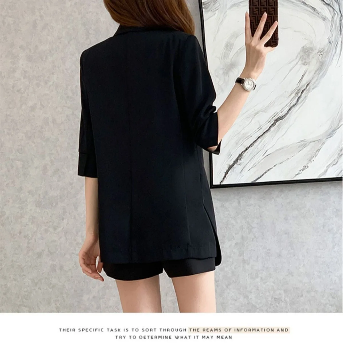 Casual Mid-Length Single-Layer Suit Jacket 7/8 Sleeve Black White Lightweight Summer Of The Season Fashionable Women's